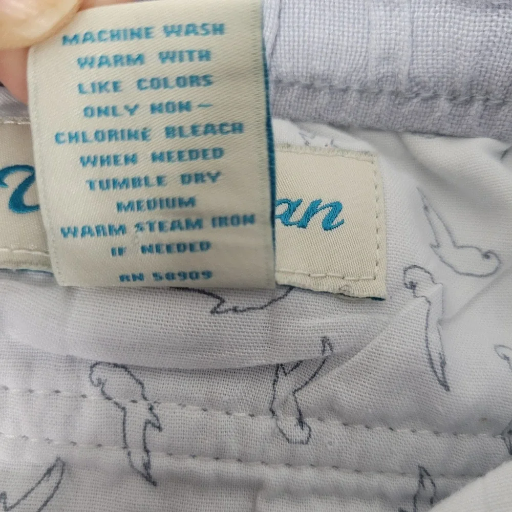 Caribbean Pants Mens 36x30 Light Blue Grey Casual Relaxed 100% Linen Drawstring